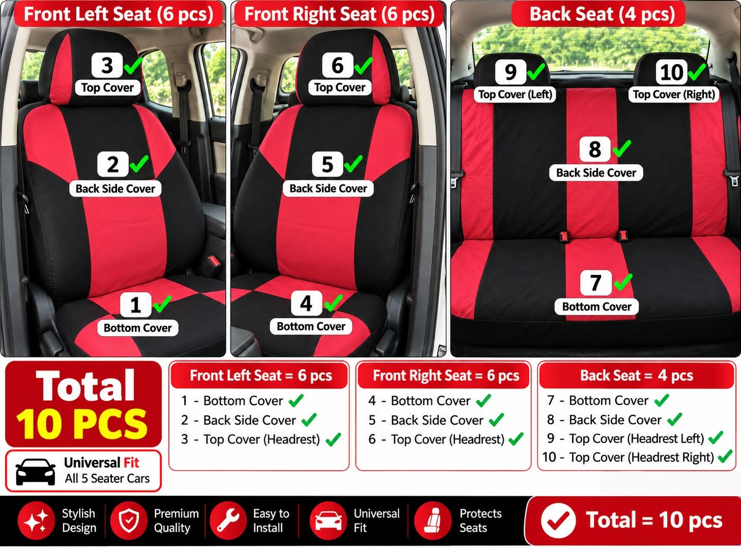 10 Pieces Car Seat Covers - Image 6