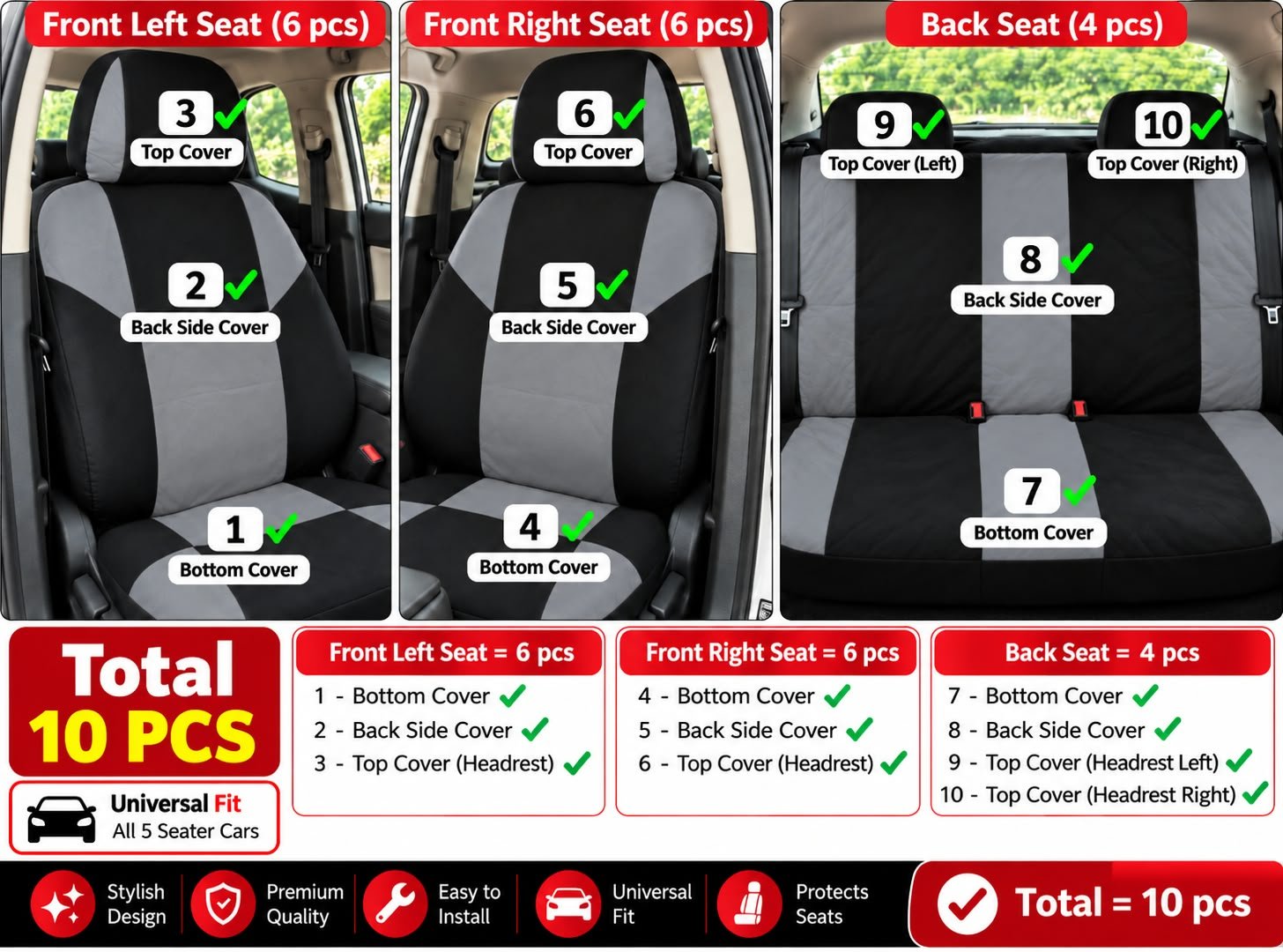10 Pieces Car Seat Covers - Image 3