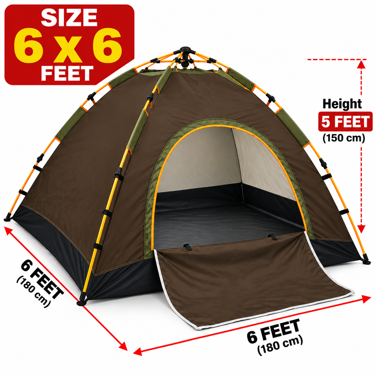 6 x 6 Feet Waterproof Camping Tent - Image 3