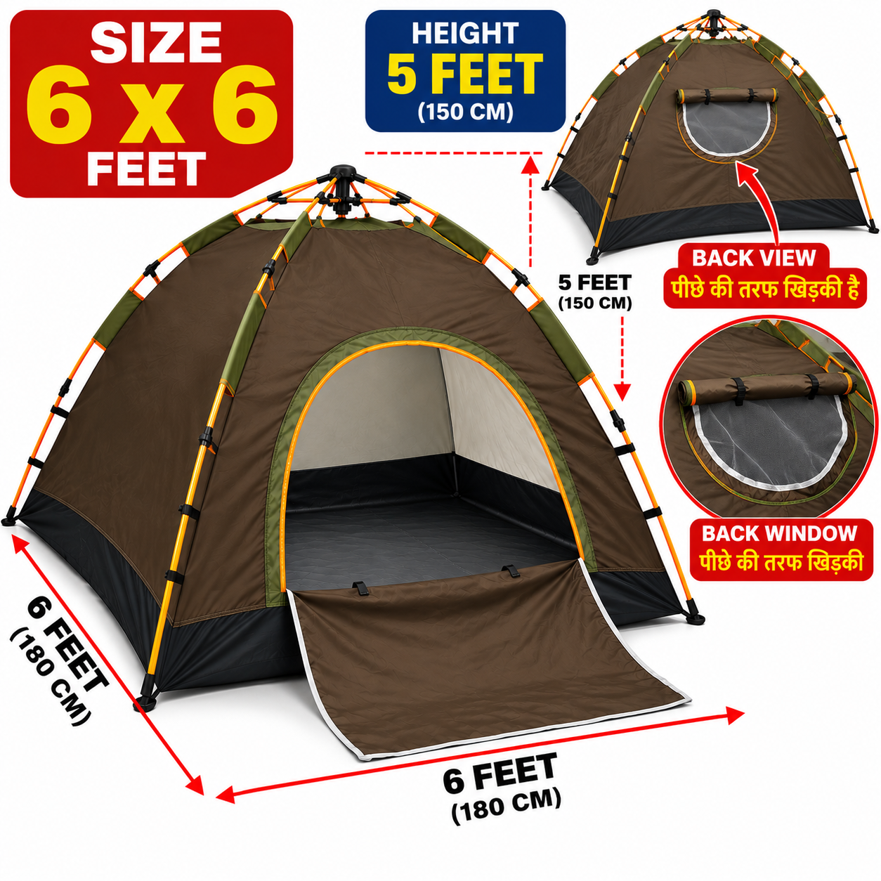 6 x 6 Feet Waterproof Camping Tent - Image 2
